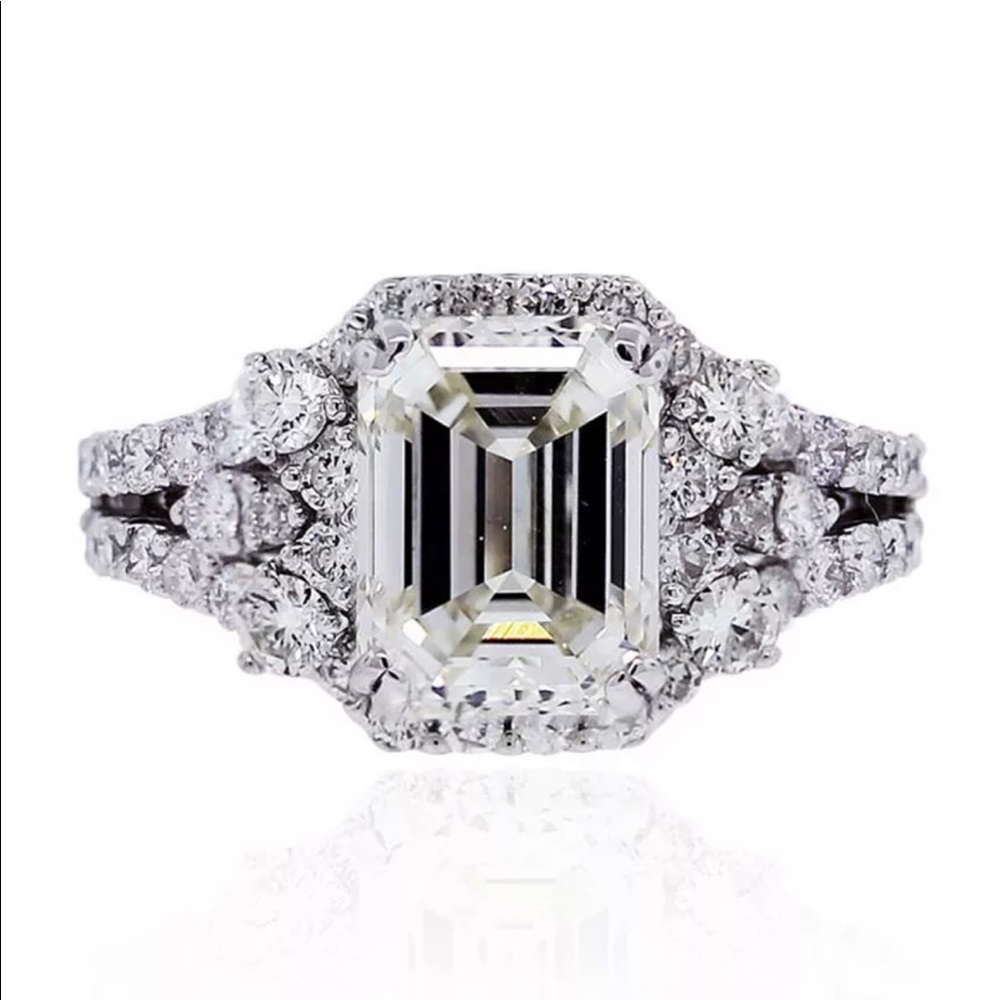 925 Stamped Sterling Silver Emerald Cut Diamond Cubic Zirconia Ring